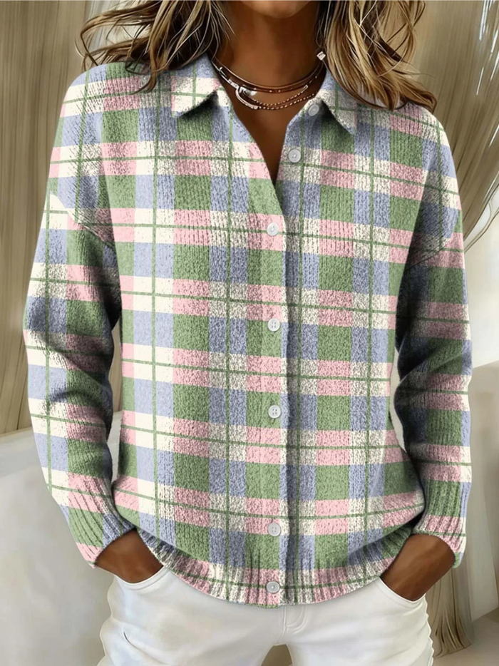 Judith | Pastel Button Plaid Cardigan