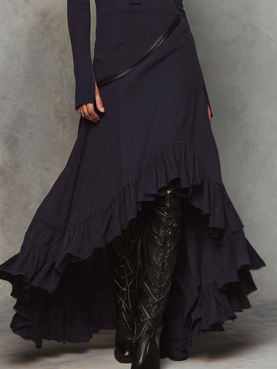 Washed Cotton Ruffle Hem Maxi Dress