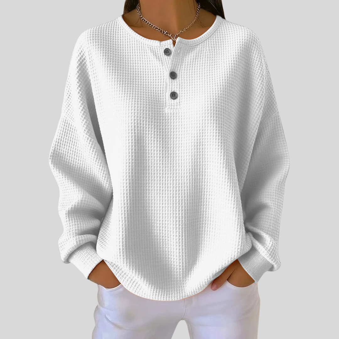 Romy | Relaxed Waffle-Knit Henley Top