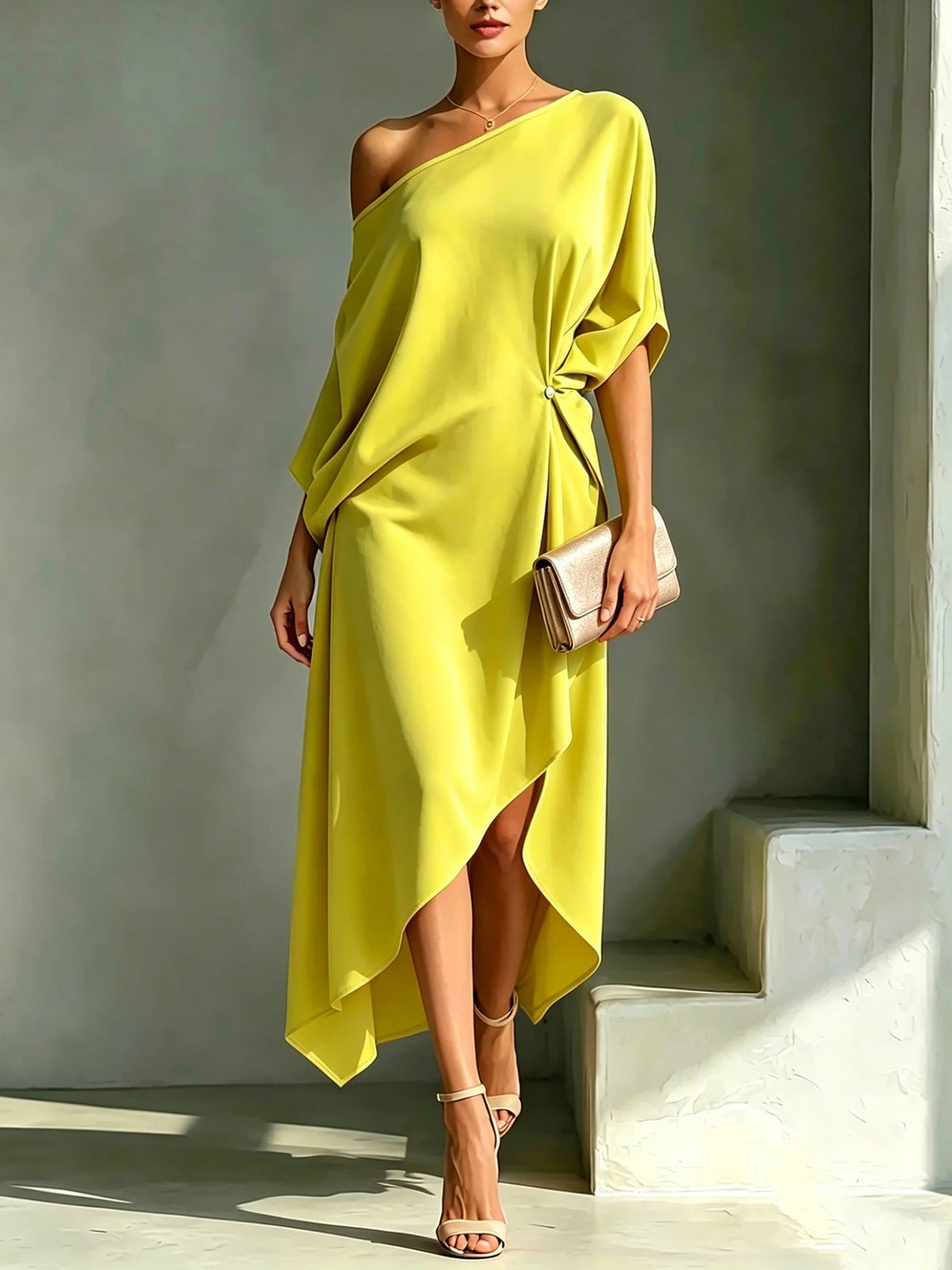 Mira | Draped One-Shoulder Midi Dress