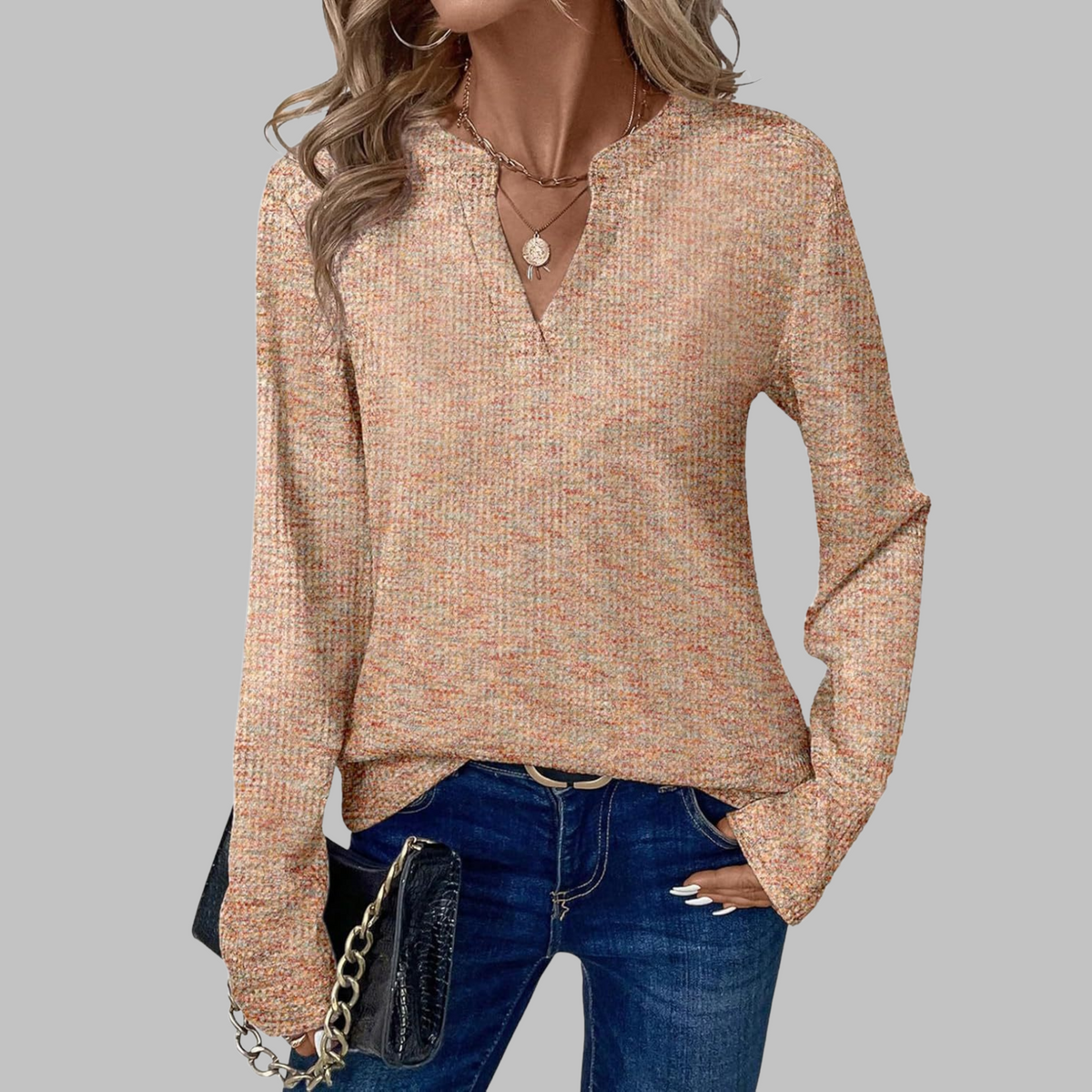 SHUKA™ - Cozy V-Neck Long Sleeve Blouse