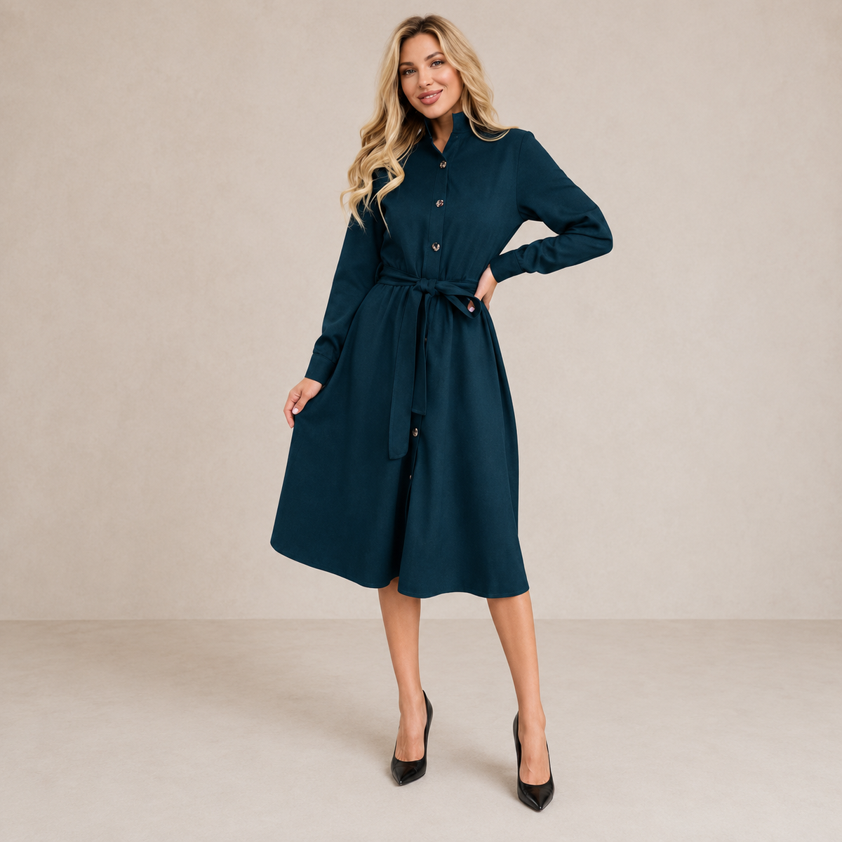 Grace | Belted Button-Front Midi Dress