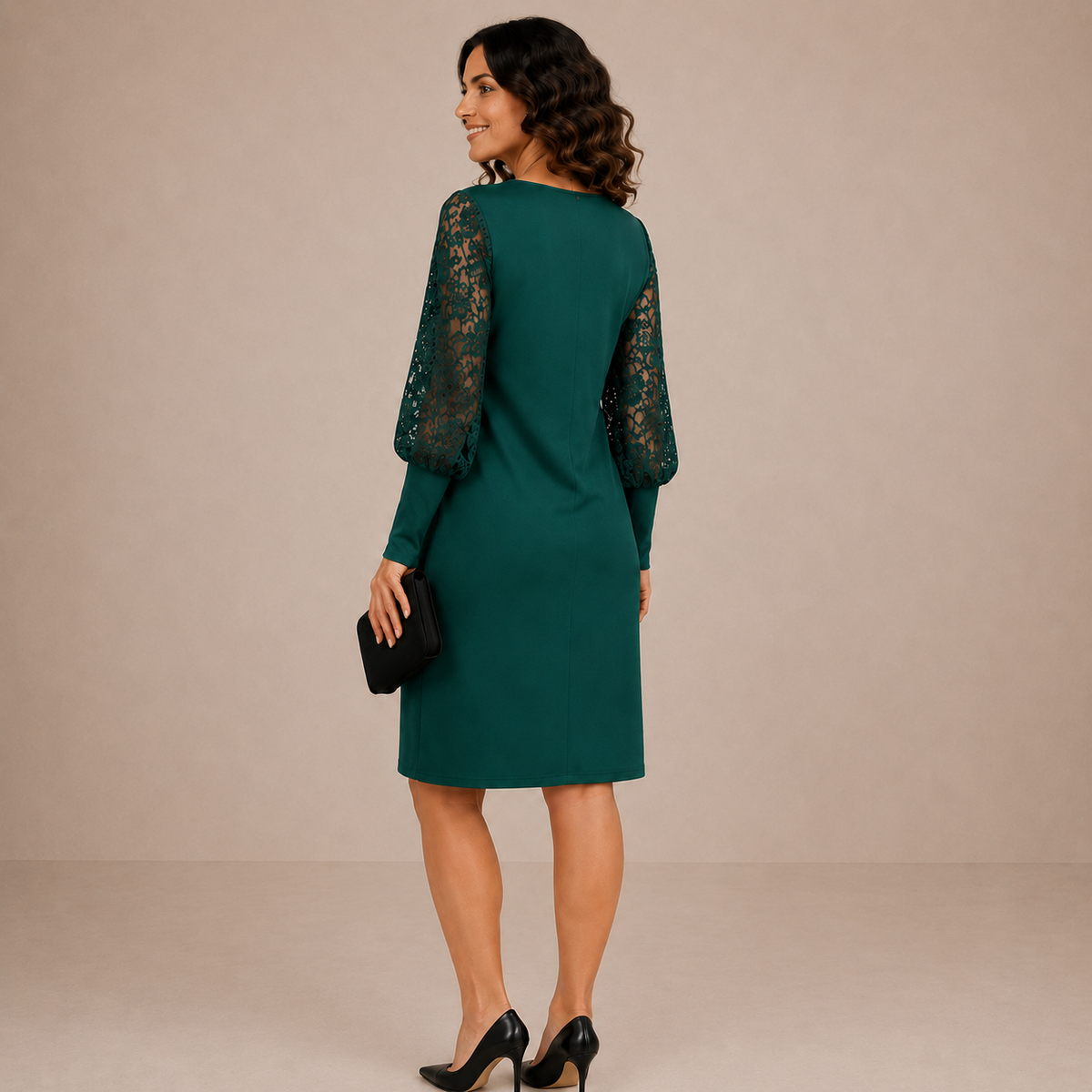 Henrietta | Elegant Lace-Sleeve Midi Dress