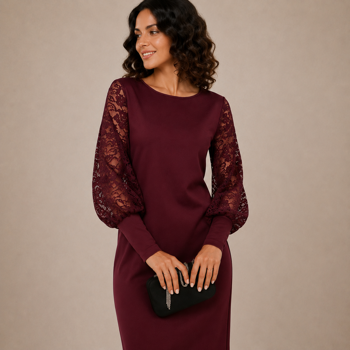 Henrietta | Elegant Lace-Sleeve Midi Dress