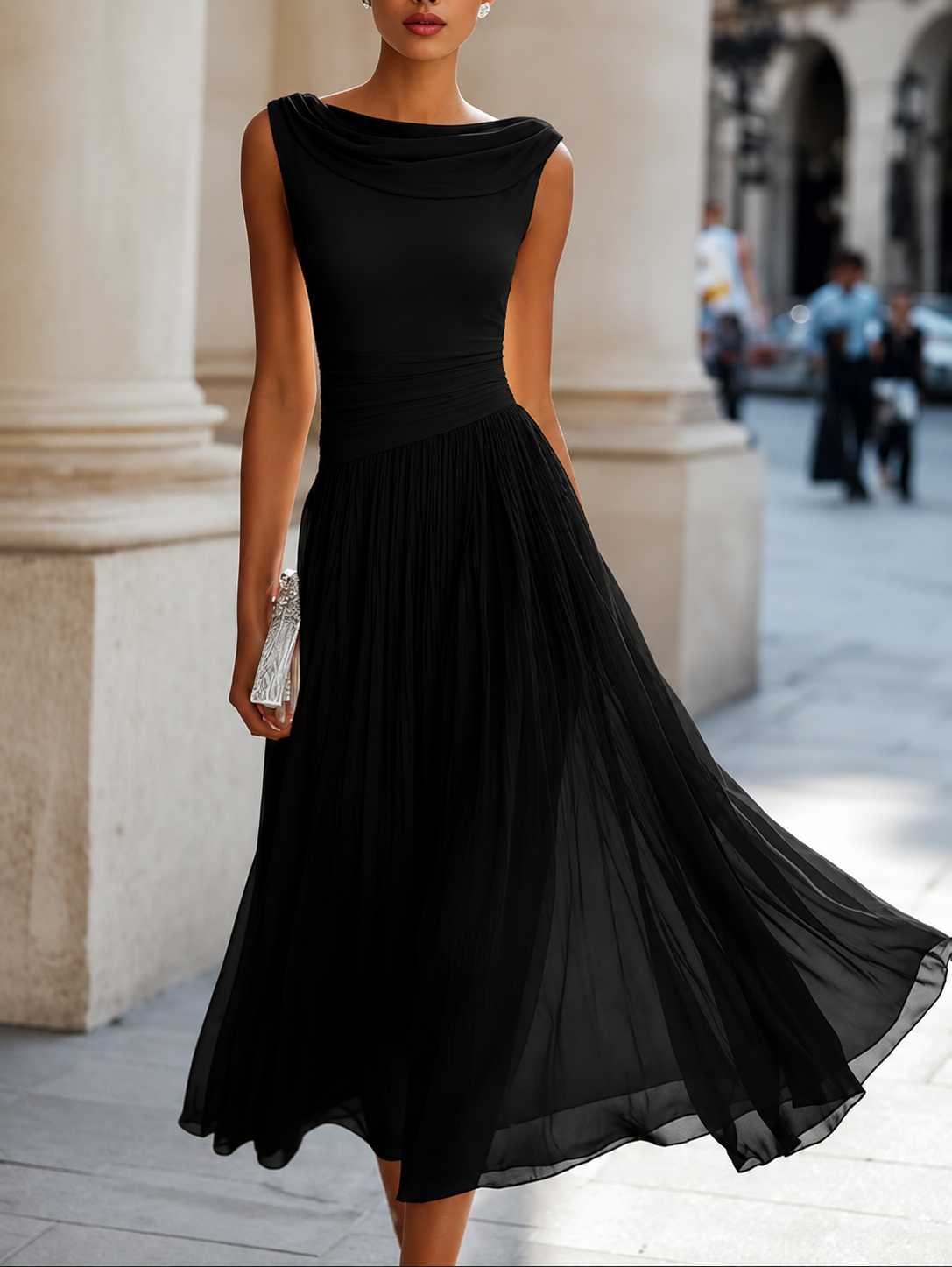 Kathleen | Draped Pleated Midi Dress
