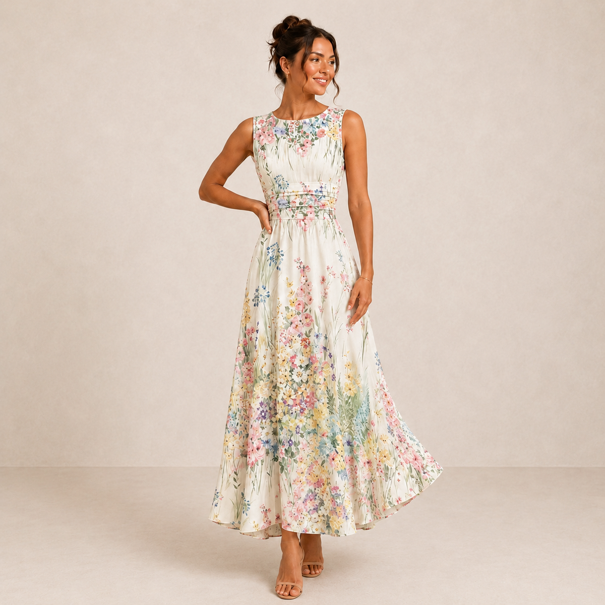 Rosina | Sleeveless Floral Midi Dress