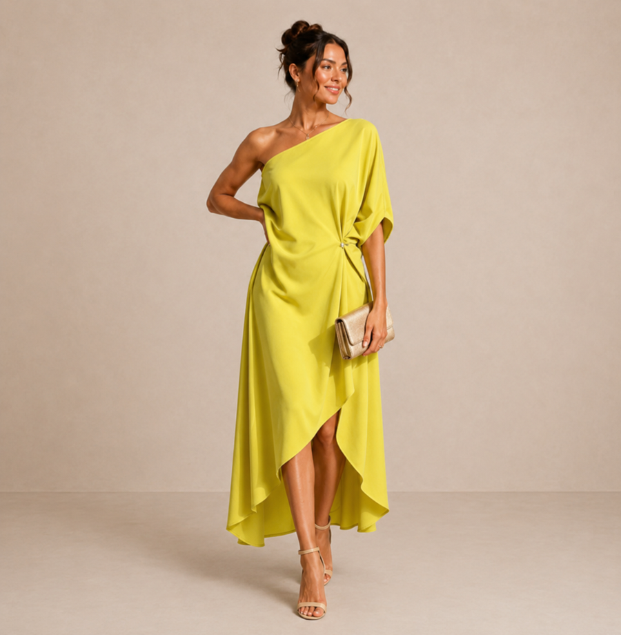 Mira | Draped One-Shoulder Midi Dress