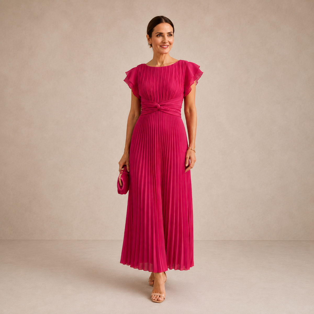 Isabella | Tie-Front Pleated Midi Dress