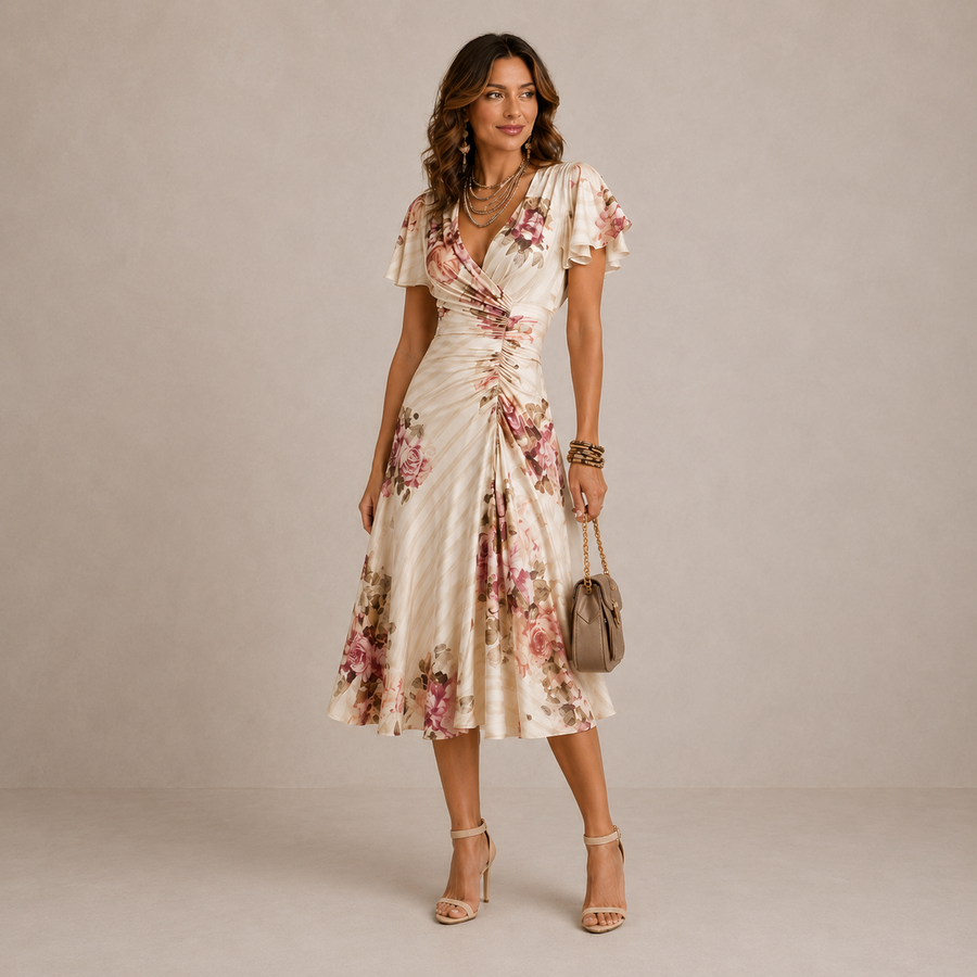 Hazel | Floral Draped Midi Dress