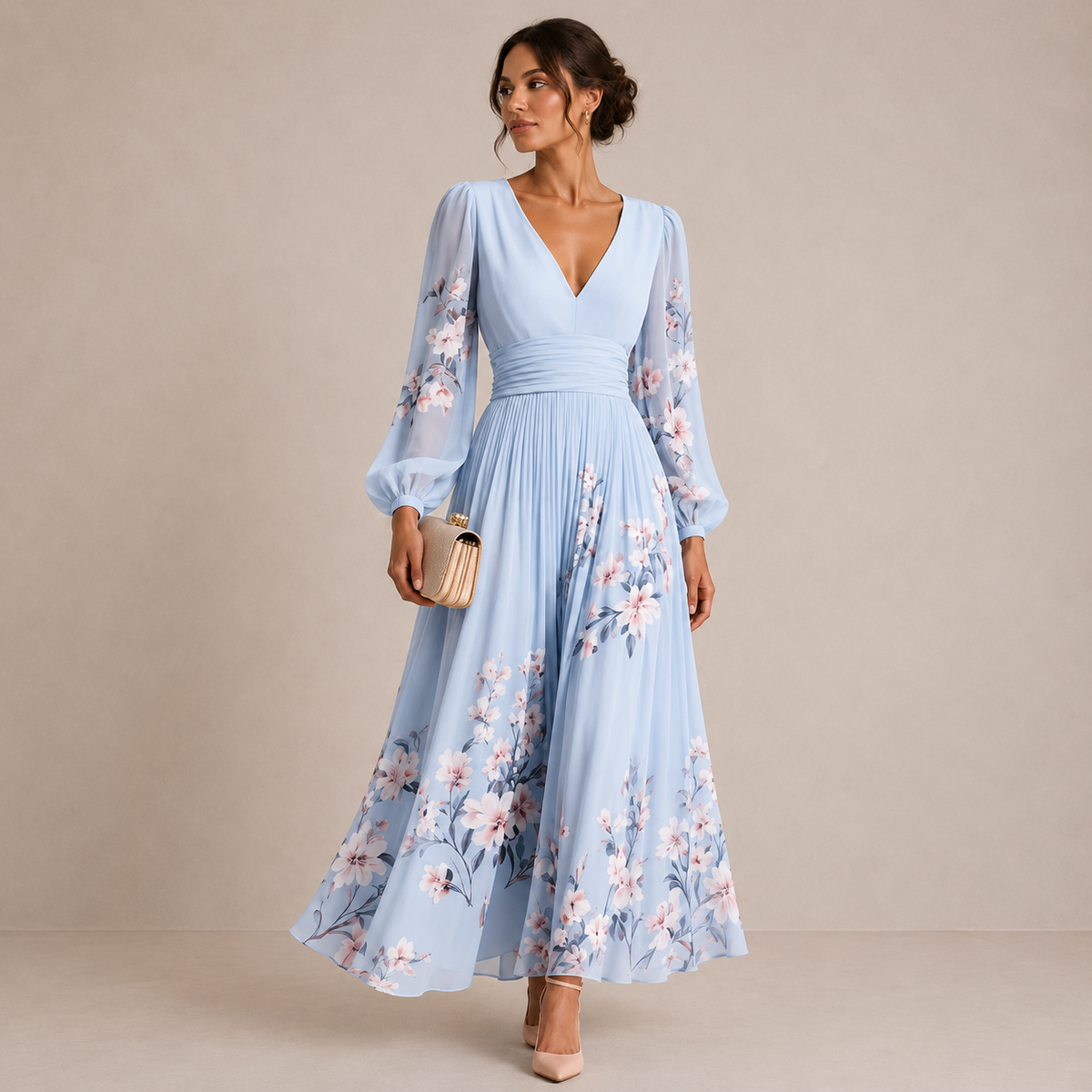 Lavinia | Floral Puff-Sleeve Midi Dress