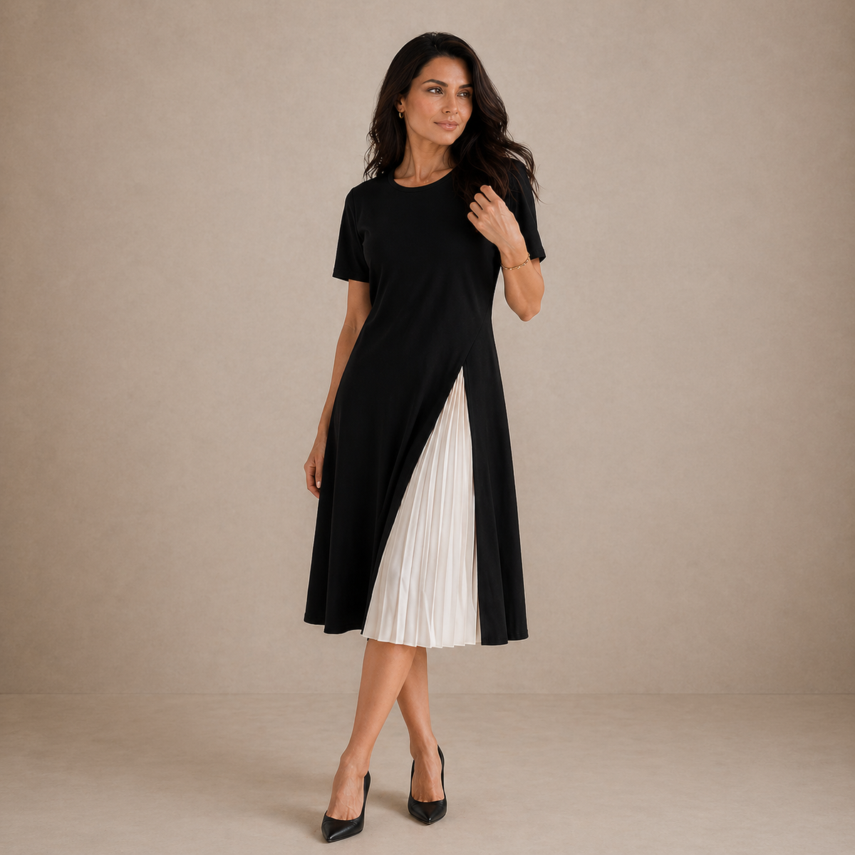 Genevieve | Pleated Panel Midi Dress