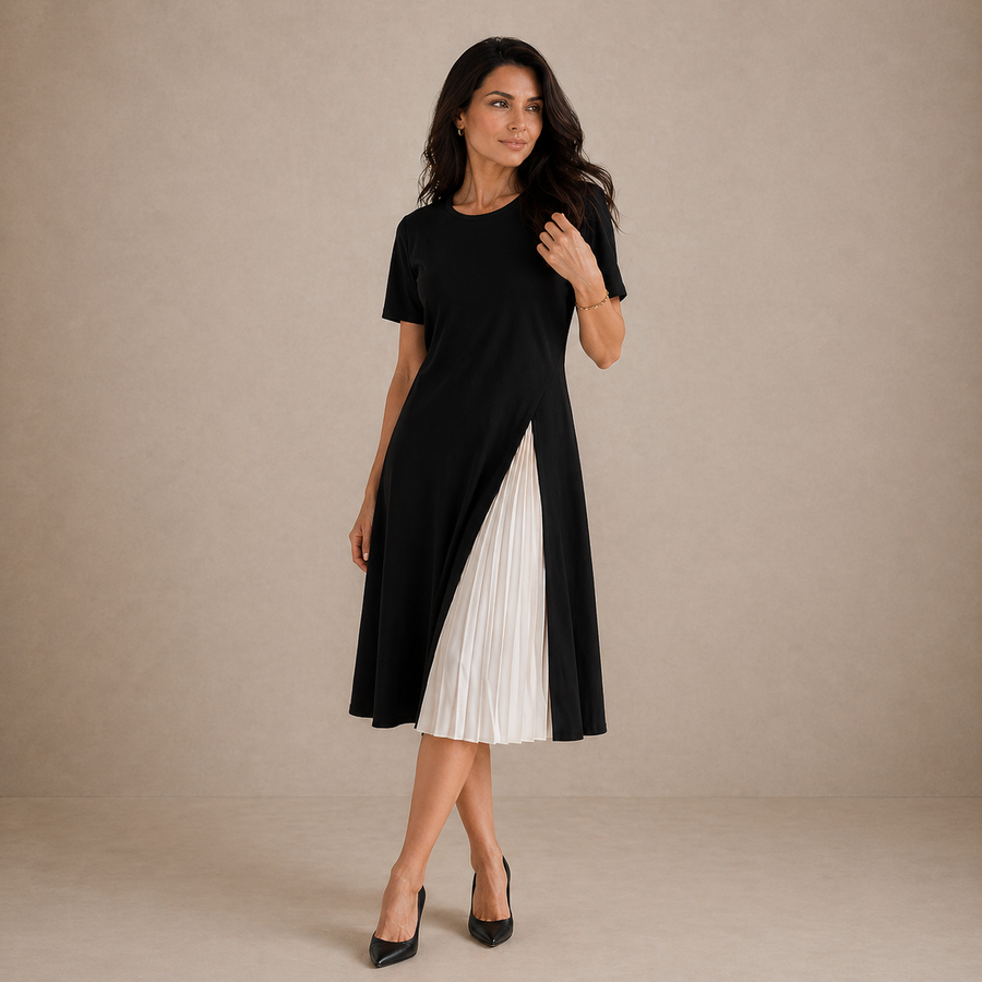 Genevieve | Pleated Panel Midi Dress