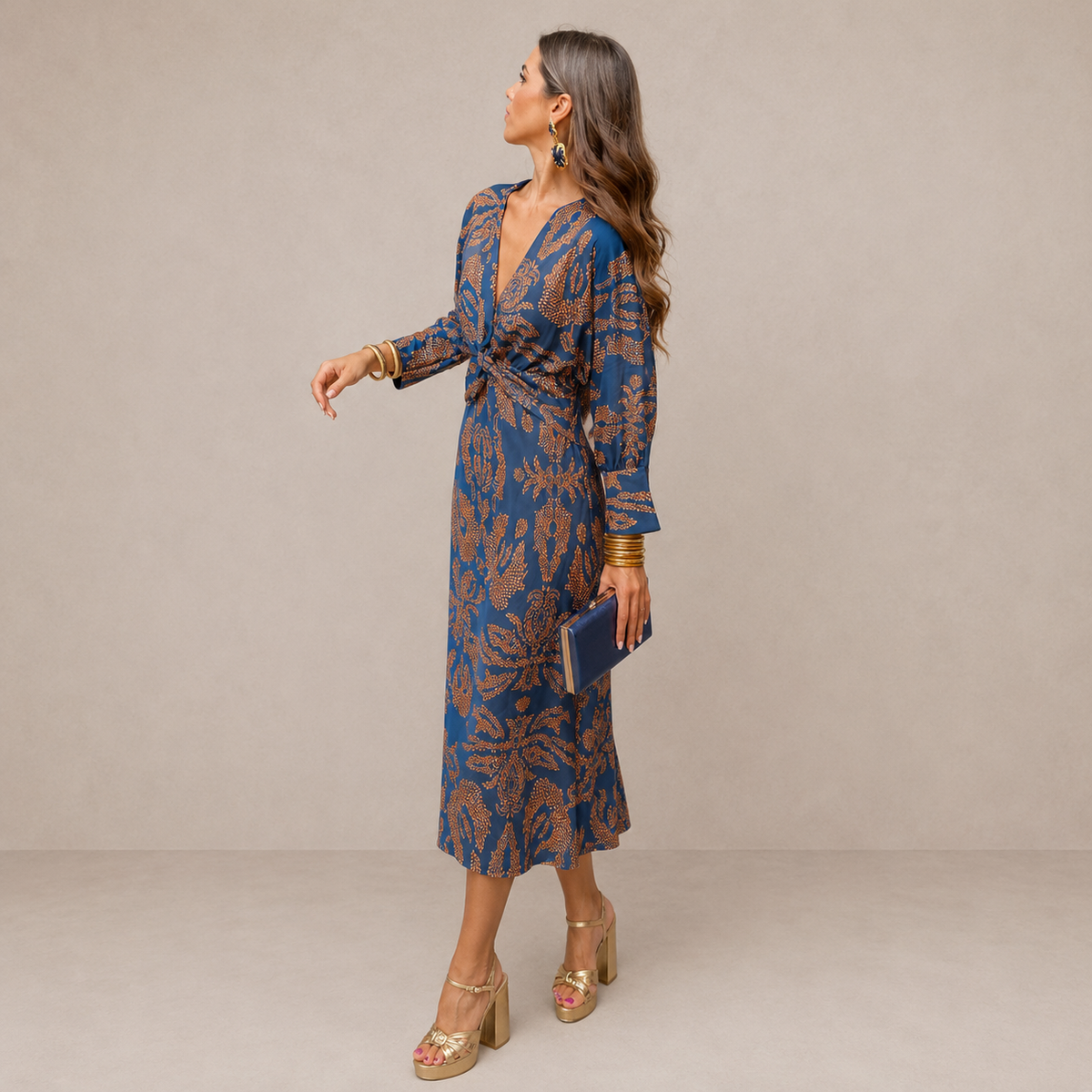 Georgina | V-Neck Tie-Waist Midi Dress