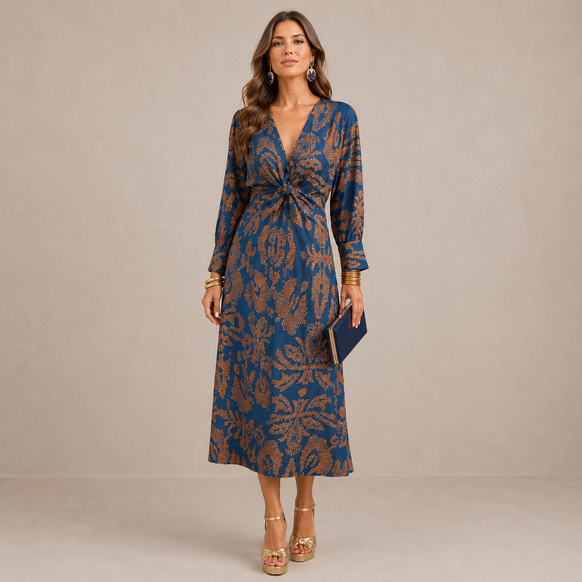 Georgina | V-Neck Tie-Waist Midi Dress