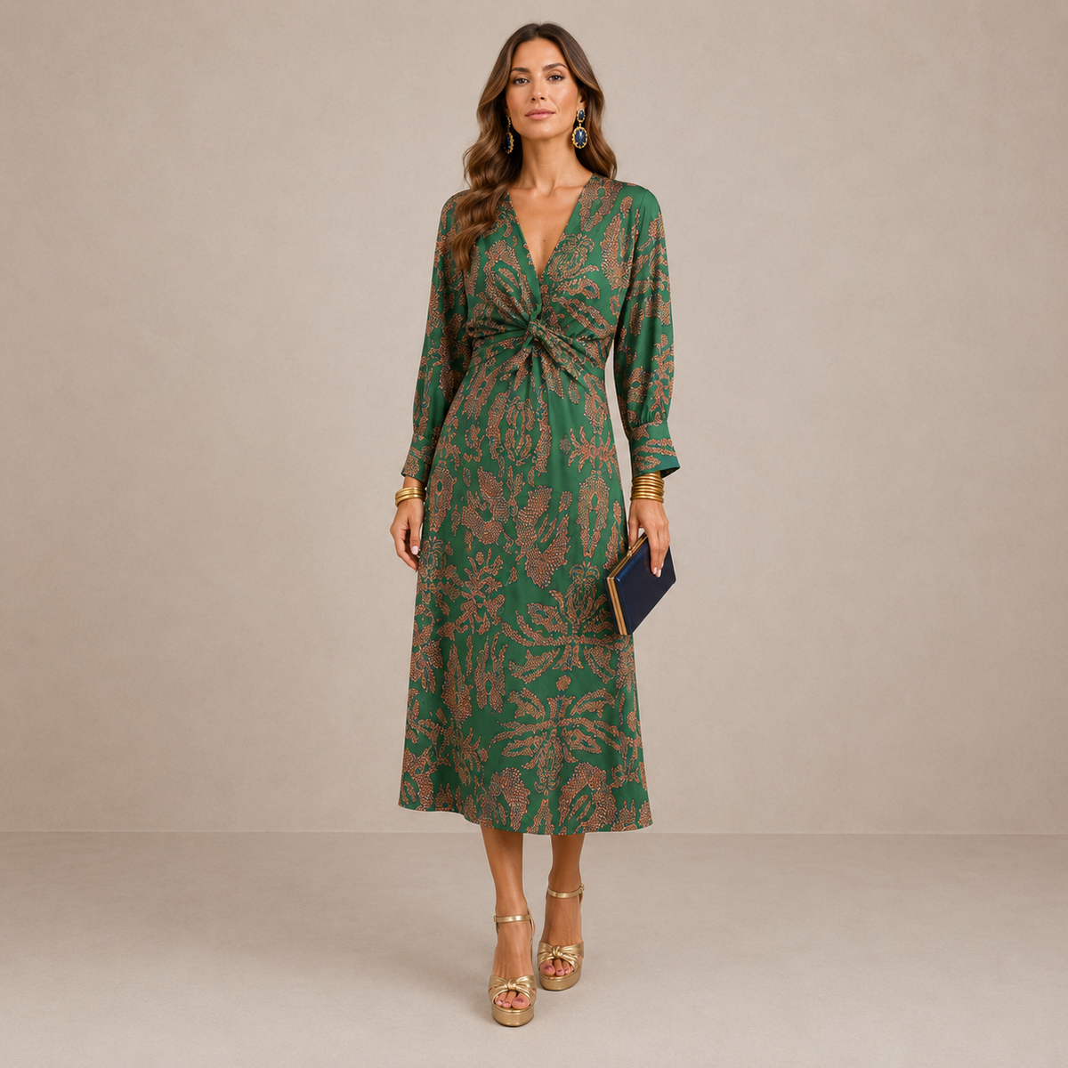 Georgina | V-Neck Tie-Waist Midi Dress