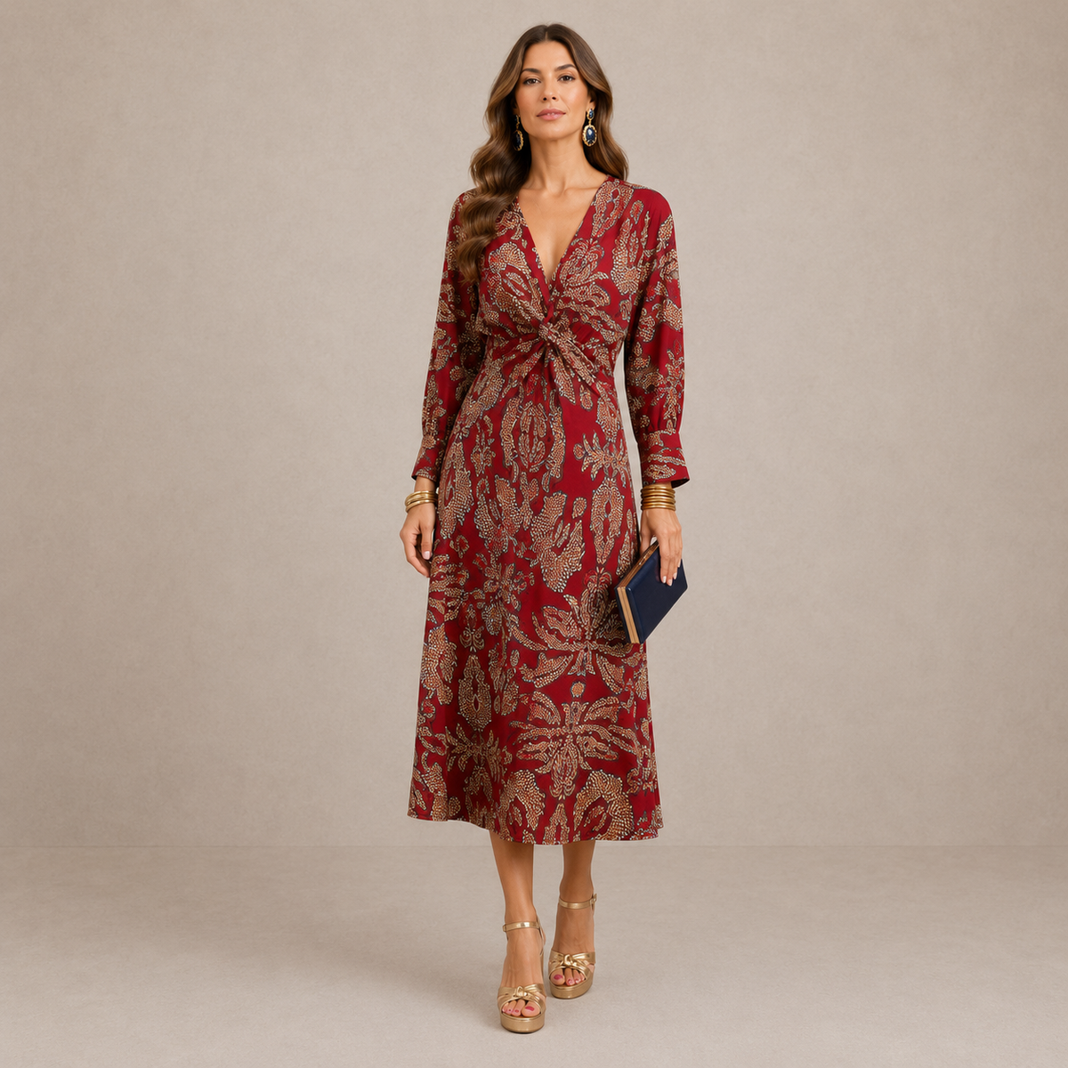 Georgina | V-Neck Tie-Waist Midi Dress