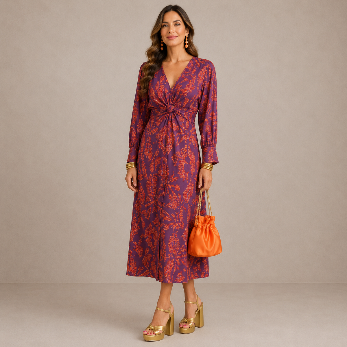 Georgina | V-Neck Tie-Waist Midi Dress