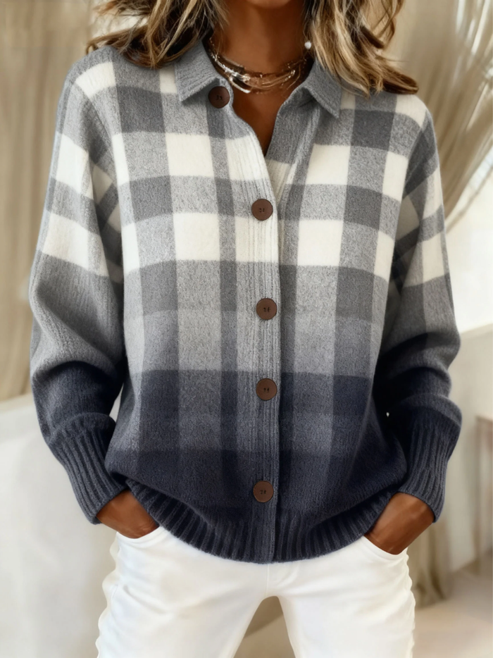 Theresa | Ombre Plaid Button Cardigan
