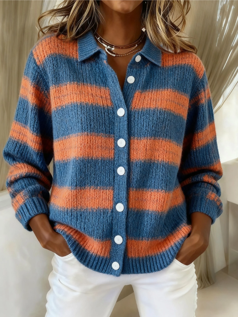 Darlene | Striped Knitted Plaid Cardigan