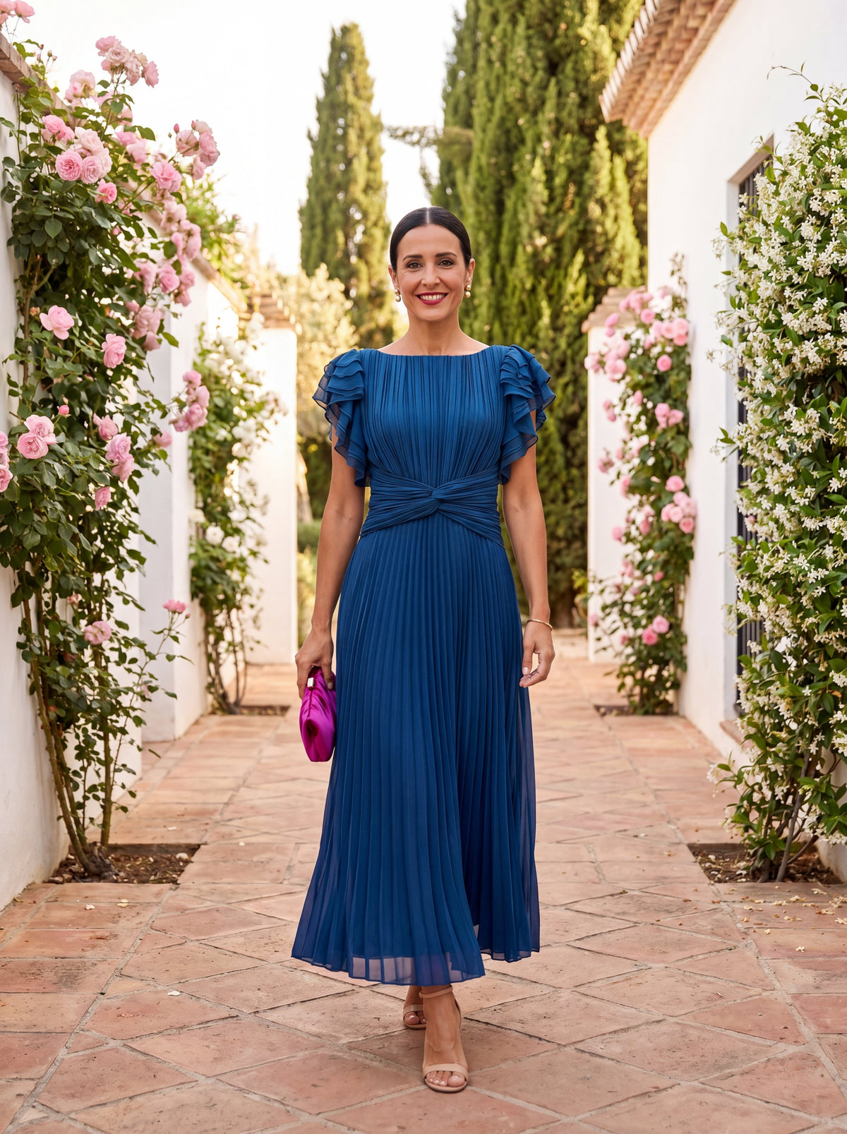 Isabella | Tie-Front Pleated Midi Dress
