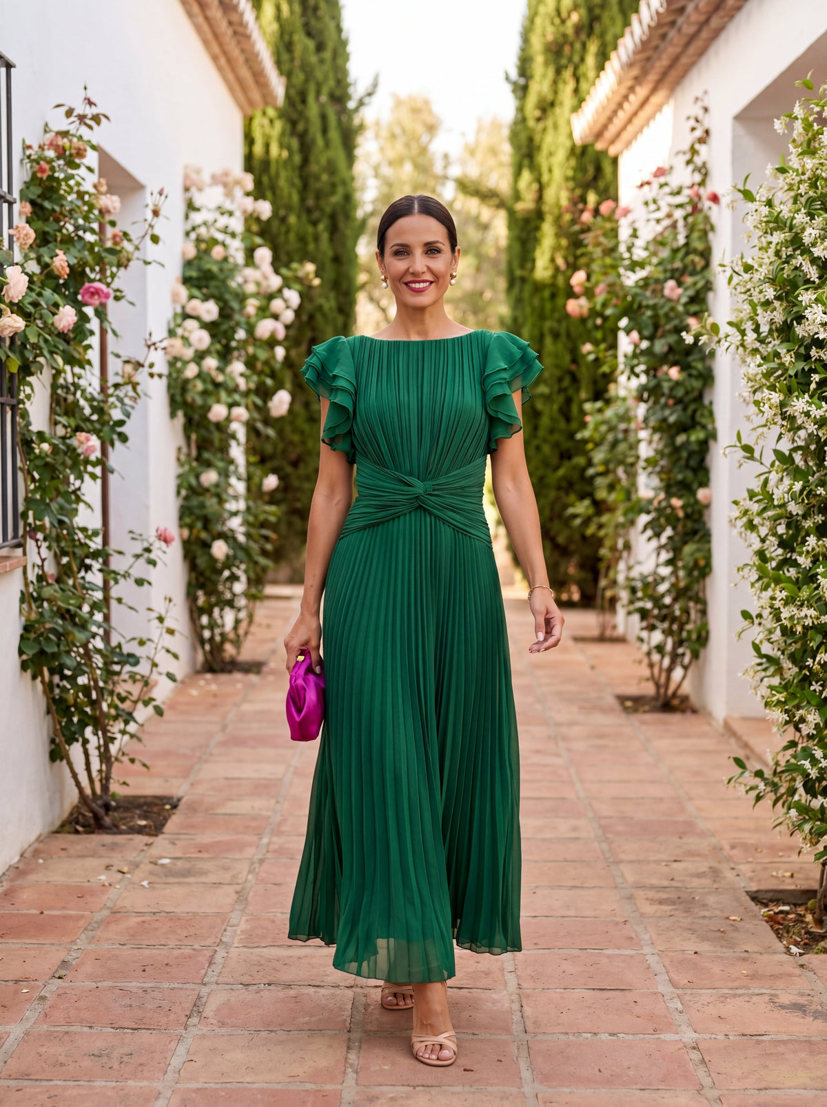 Isabella | Tie-Front Pleated Midi Dress