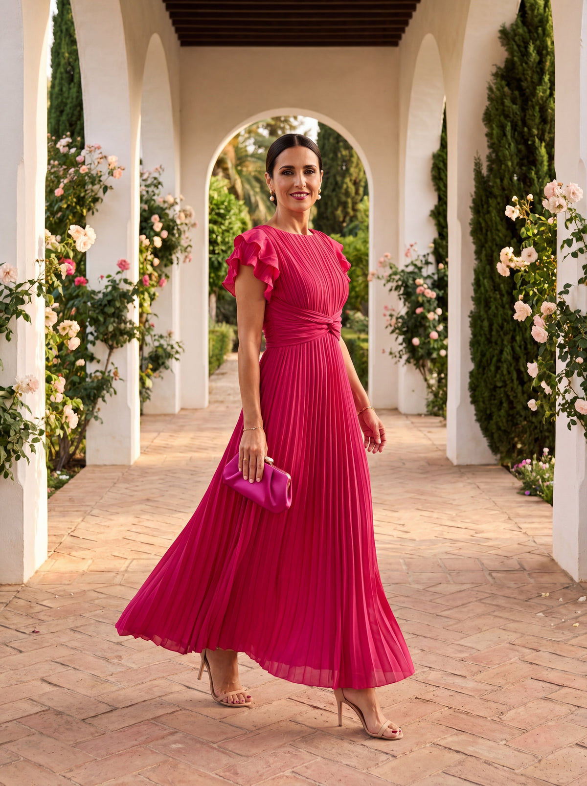 Isabella | Tie-Front Pleated Midi Dress