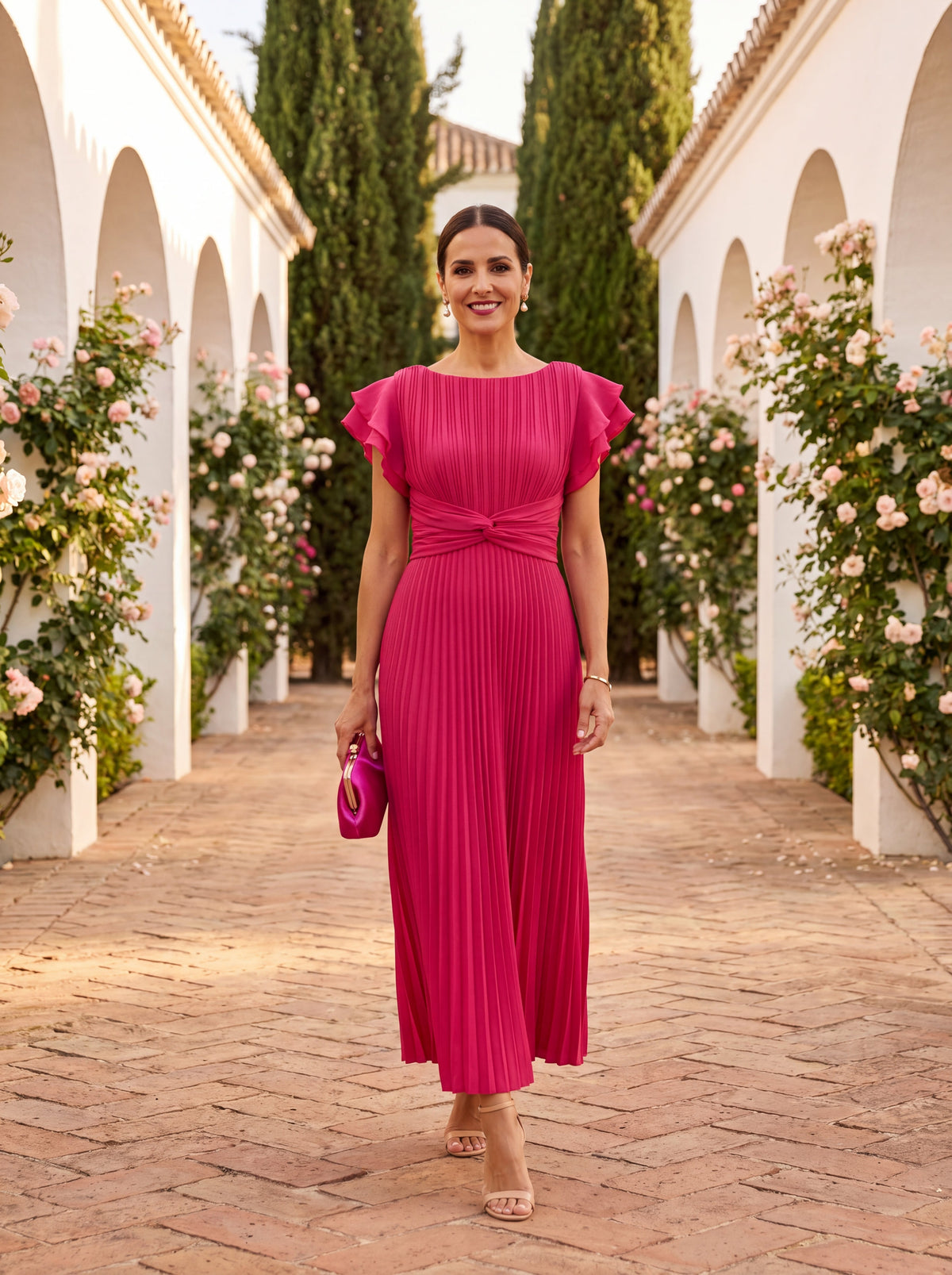 Isabella | Tie-Front Pleated Midi Dress