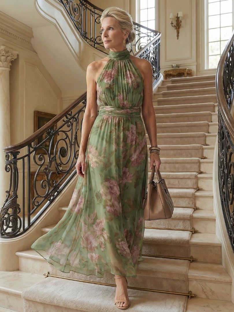 Anthea | Halter Floral Maxi Dress