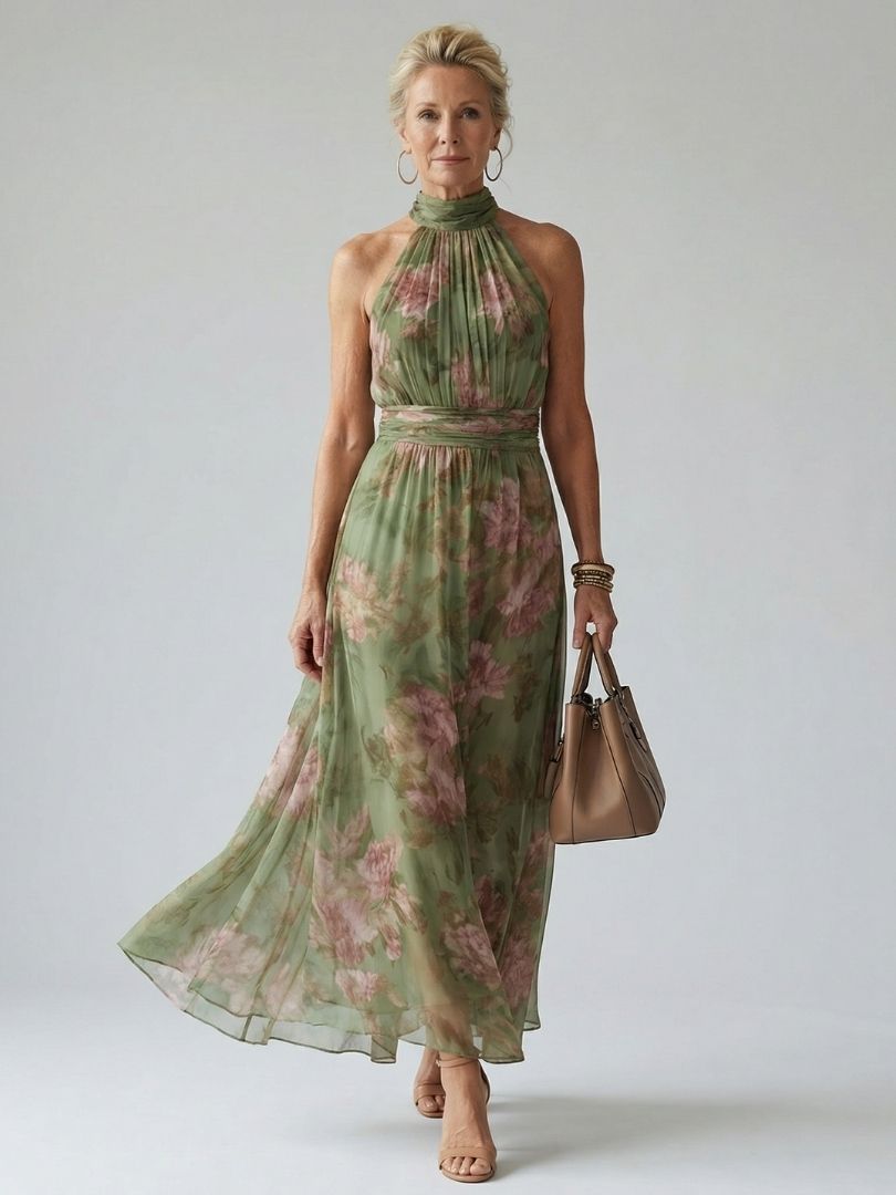 Anthea | Halter Floral Maxi Dress