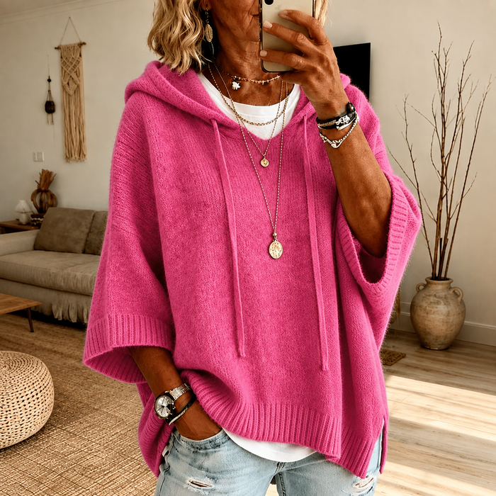 June | Pink Hooded Poncho Sweater