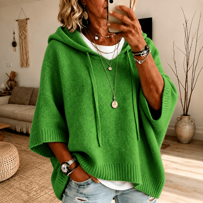 Evelyn | Green Hooded Poncho Sweater
