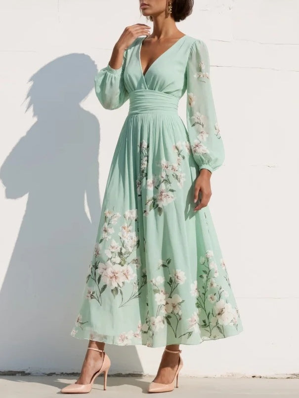 Lavinia | Floral Puff-Sleeve Midi Dress