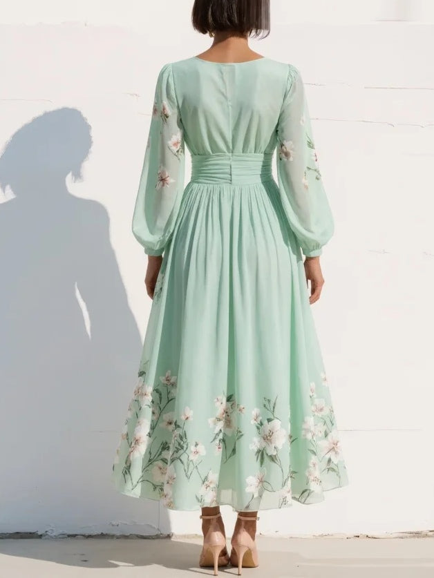 Lavinia | Floral Puff-Sleeve Midi Dress