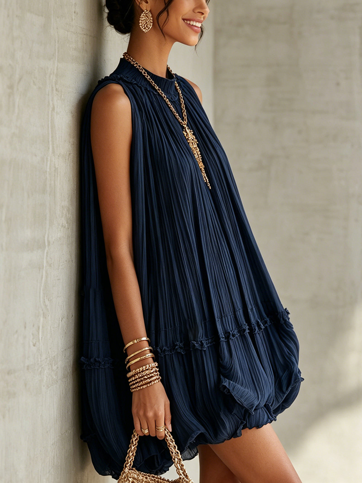 Celine | Pleated Ruffle Swing Dress