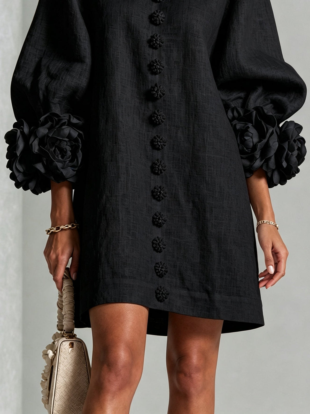Rosamund | Floral-Cuff Button Mini Dress