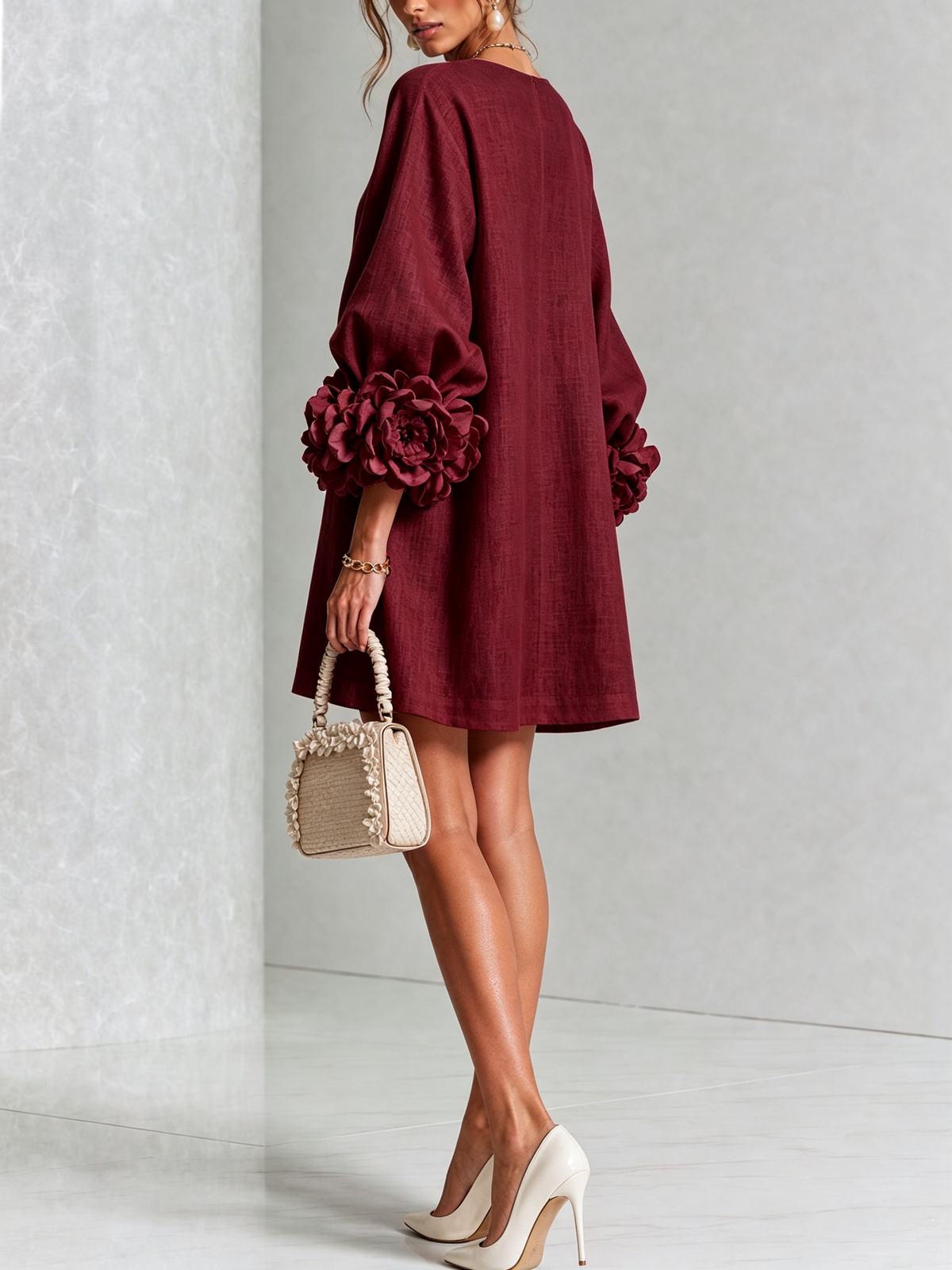 Camellia | Rosette-Cuff Mini Dress