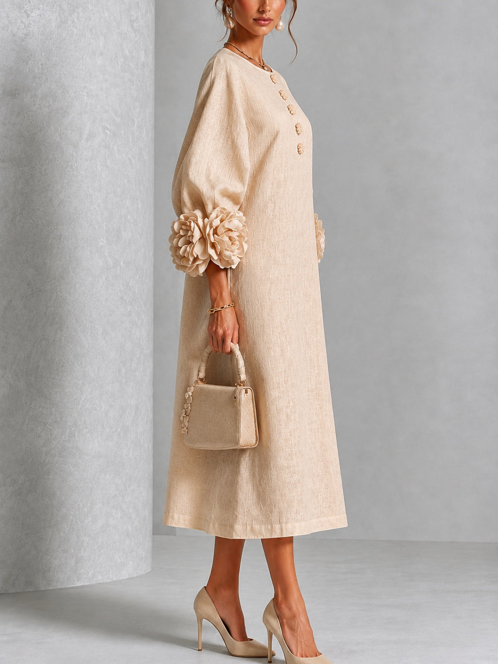 Rosanne | Rosette-Cuff Midi Dress