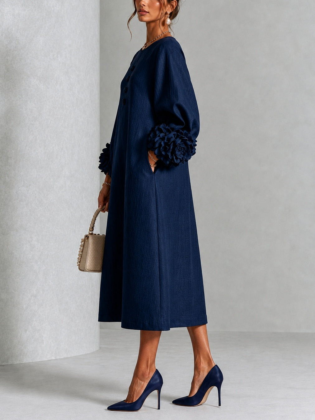 Danica | Floral-Cuff Midi Dress