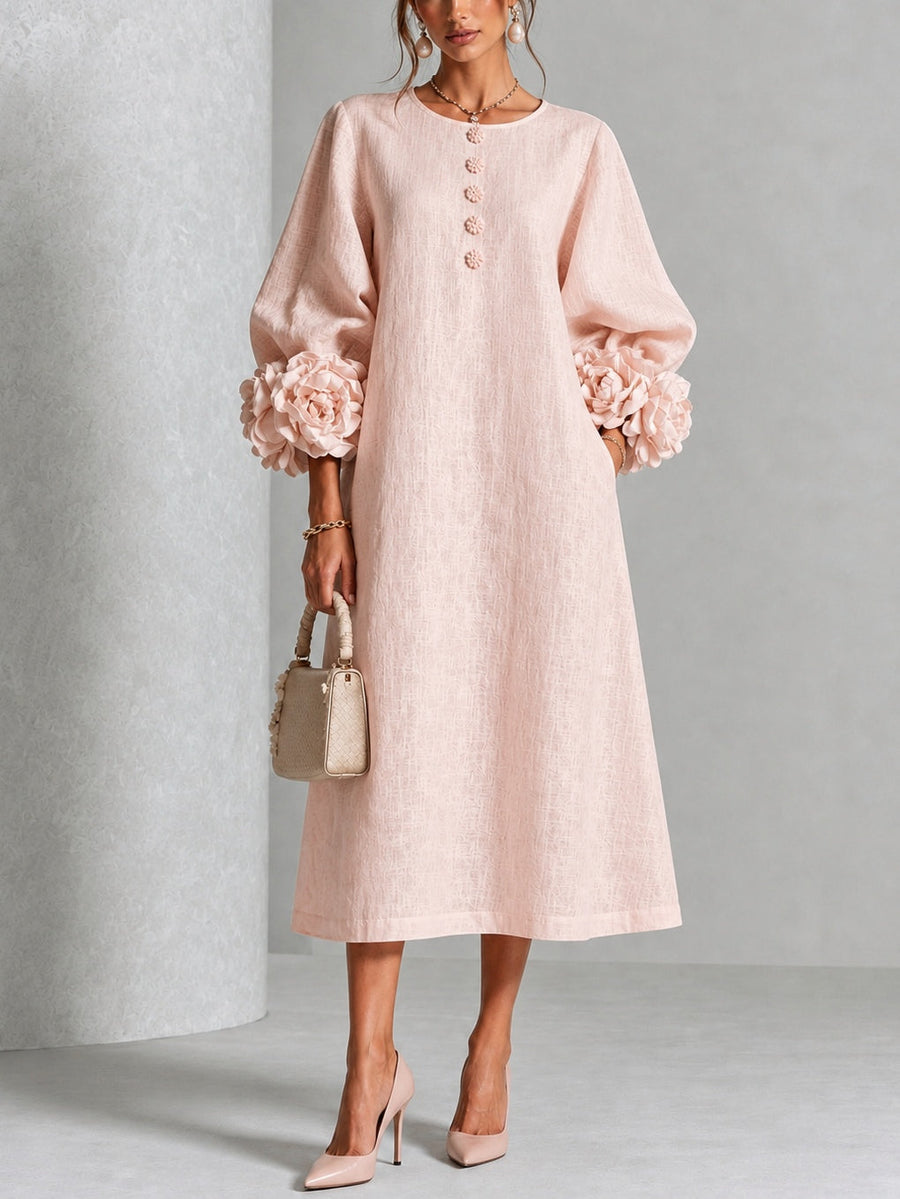 Rosetta | Floral-Cuff Buttoned Midi Dress