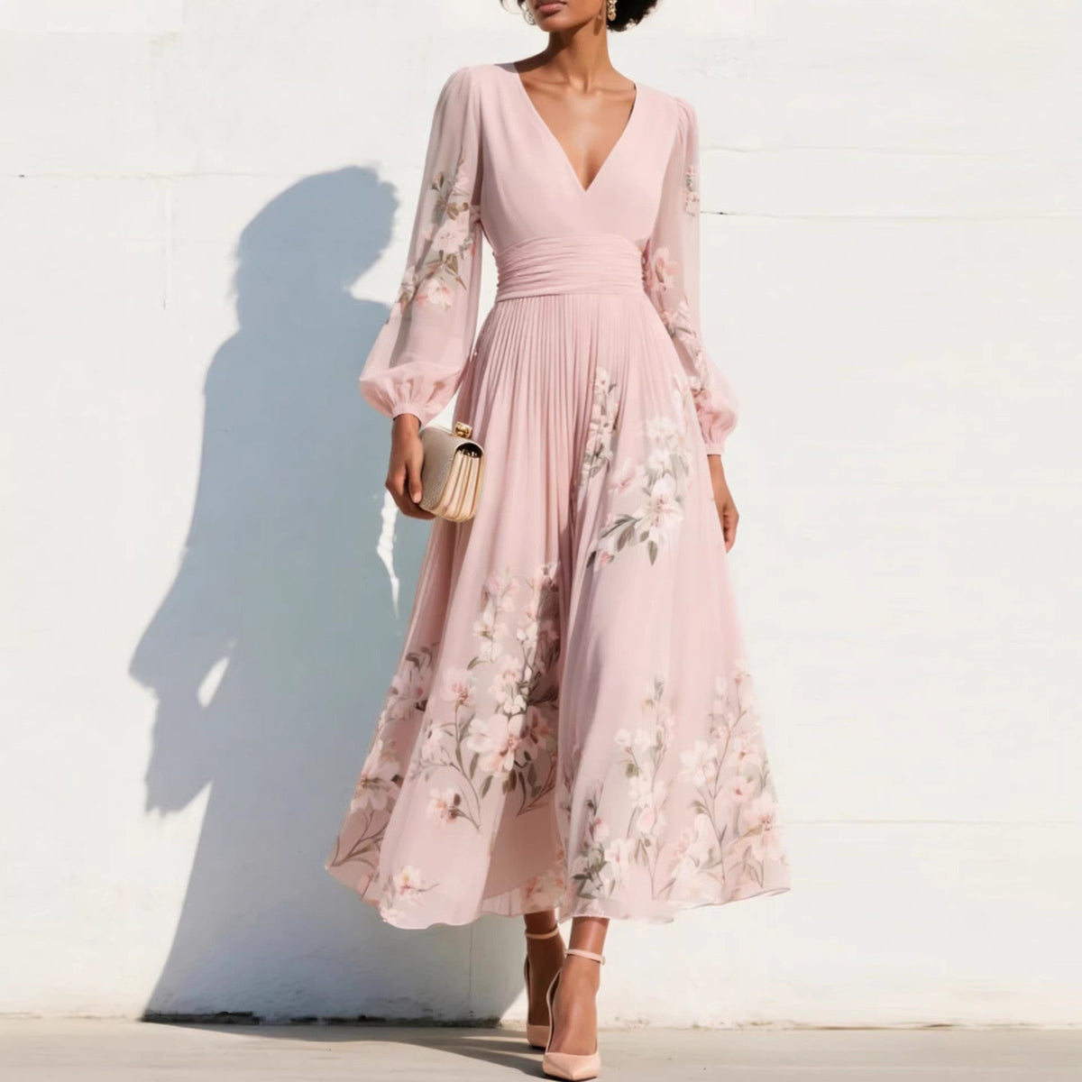 Lavinia | Floral Puff-Sleeve Midi Dress
