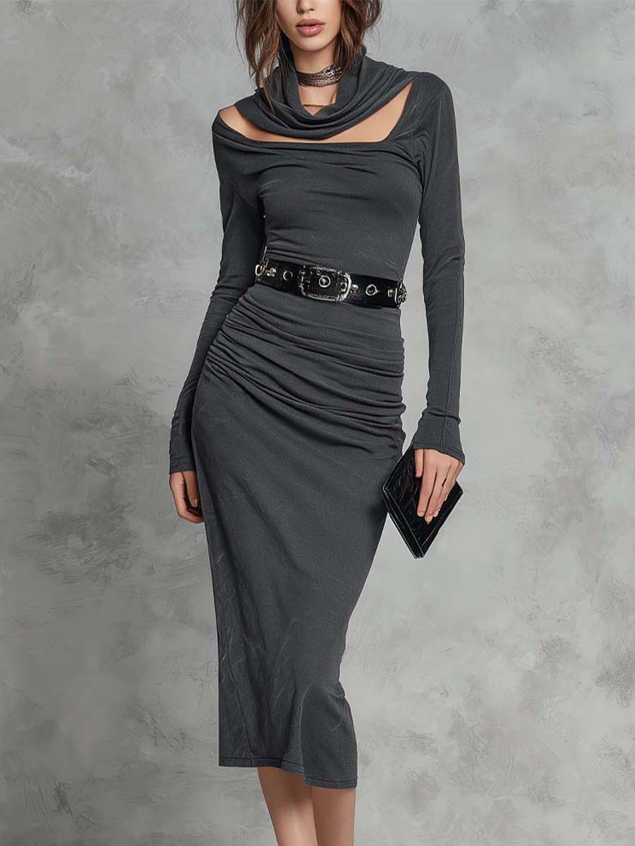 Cutout Neckline Bodycon Midi Dress