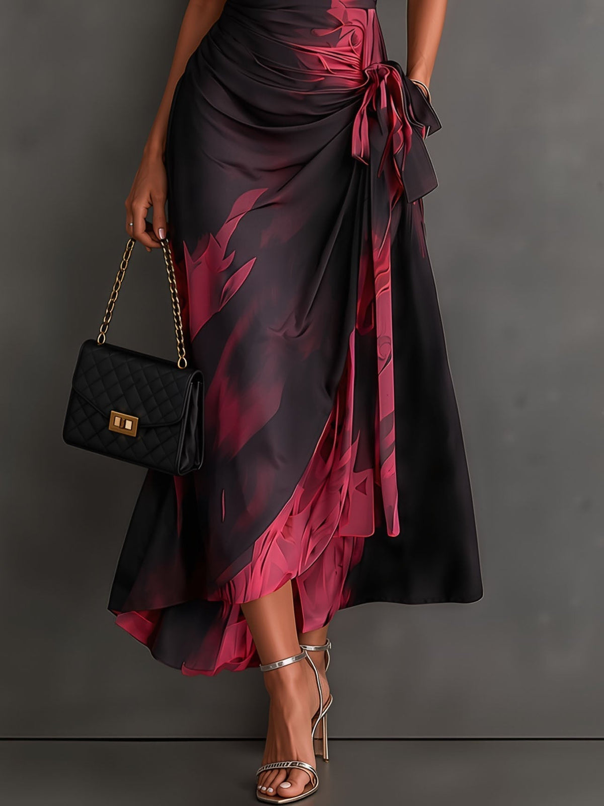 Beatrice | Midi Dress in Abstract Print, Bordeaux