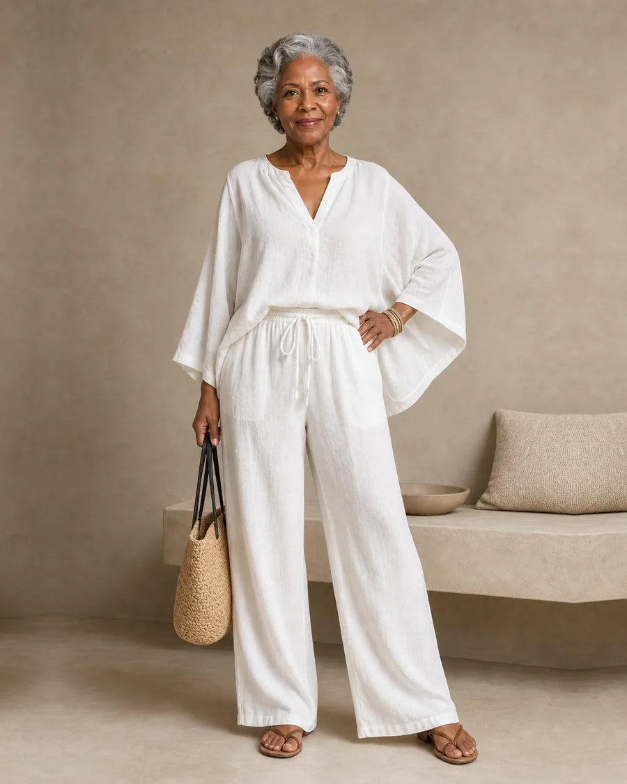 Camryn | Linen Look V-Neck Two-Piece Set
